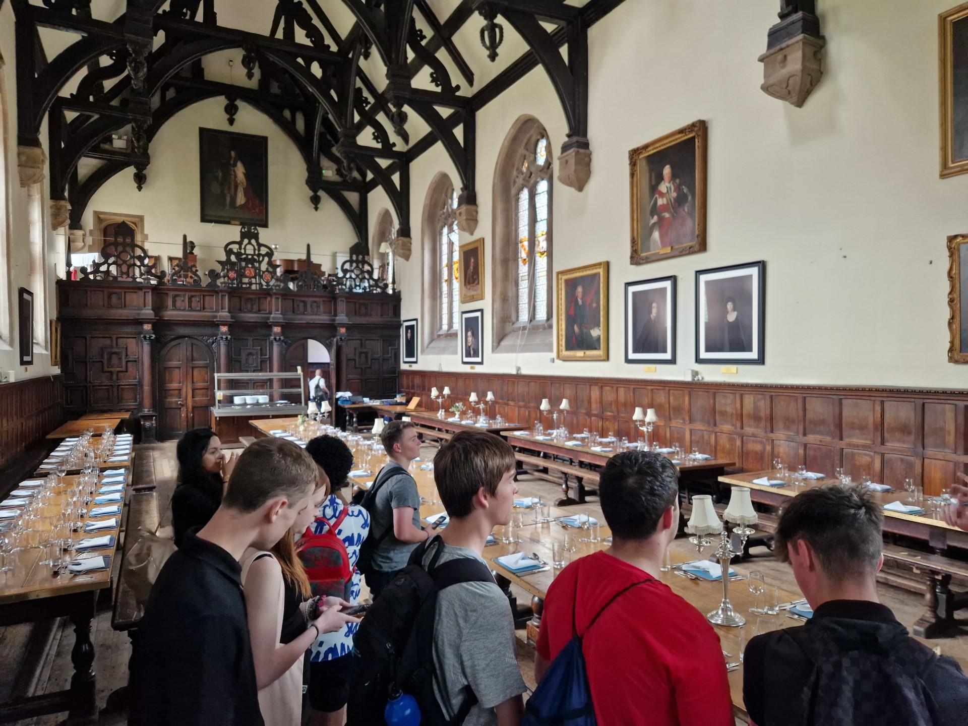 High attainer students in the lunch hall of Wadham College
