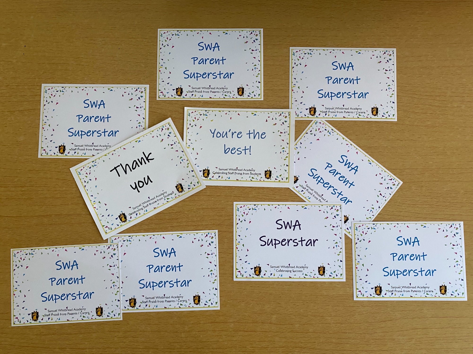 Scatted, thank you postcards for staff